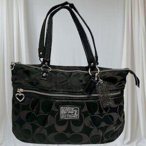 COACH Black Poppy Signature Shoulder Handbag Zipper Large Tote Bag